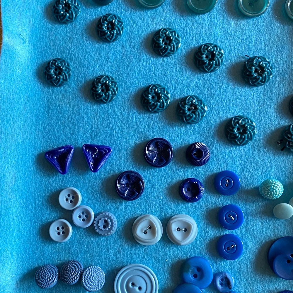 Assorted Teal & Blue Vintage Buttons of assorted materials